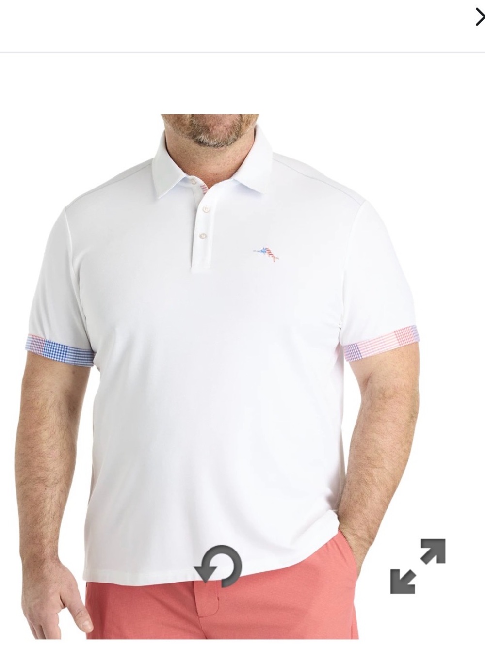 Tommy Bahama White Polo with Gingham Sleeve Trim